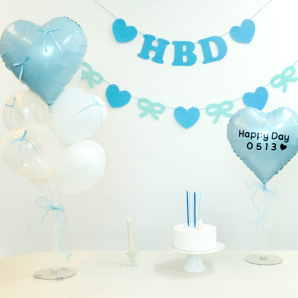 올댓파티 리본생일풍선 HBD 컬러팔레트 스카이블루 가랜드 파티풍선 세트 - 상세 이미지 2