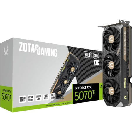 ZOTAC [해외]ZOTAC 게이밍 지포스 RTX 5070 Ti 솔리드 코어 OC DLSS 4 16GB GDDR7 256비트 28Gbps PCIE 5.0 그래픽 카드, 아이스스톰 3.0 어드