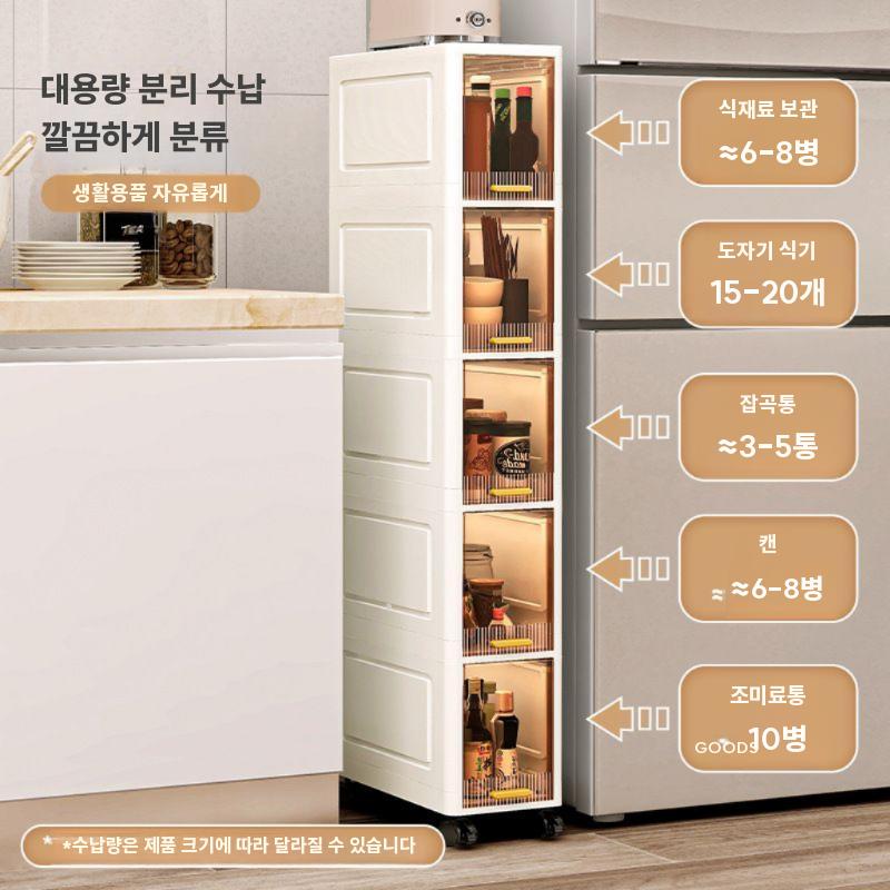 주방 슬림수납장 얇은 틈새장 얇은 슬라이딩 서랍장 20cm 3단 조립식 - 상세 이미지 3