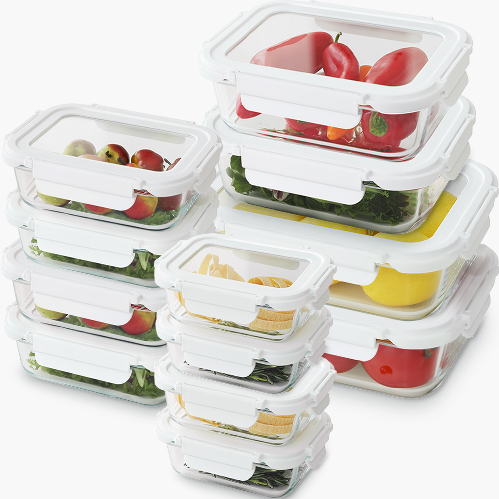 네오플램 클린 내열유리 반찬통 밀폐용기세트 12종, 직사각, 1세트