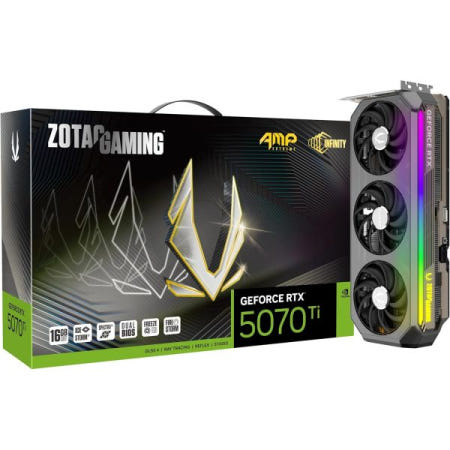 ZOTAC [해외]ZOTAC 게이밍 지포스 RTX 5070 Ti AMP 익스트림 인피니티 DLSS 4 16GB GDDR7 256비트 28Gbps PCIE 5.0 그래픽 카드, 아이스스톰 3.