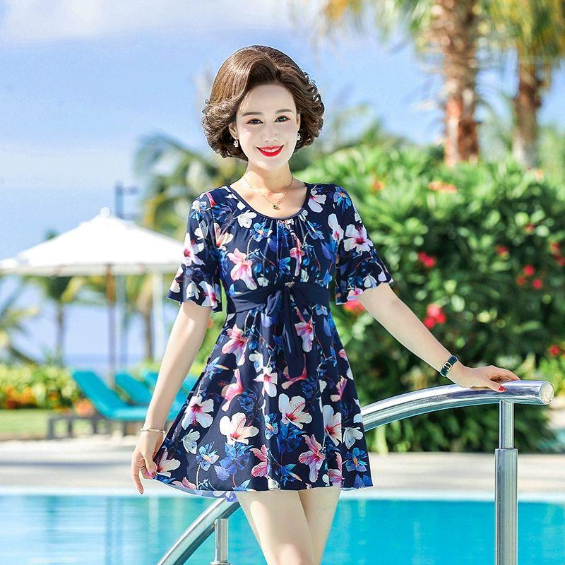 60대수영복 체형커버 바캉스 여성용 온천 비치룩 다크블루 메인 / 독립 바지 포함 - 상세 이미지 3