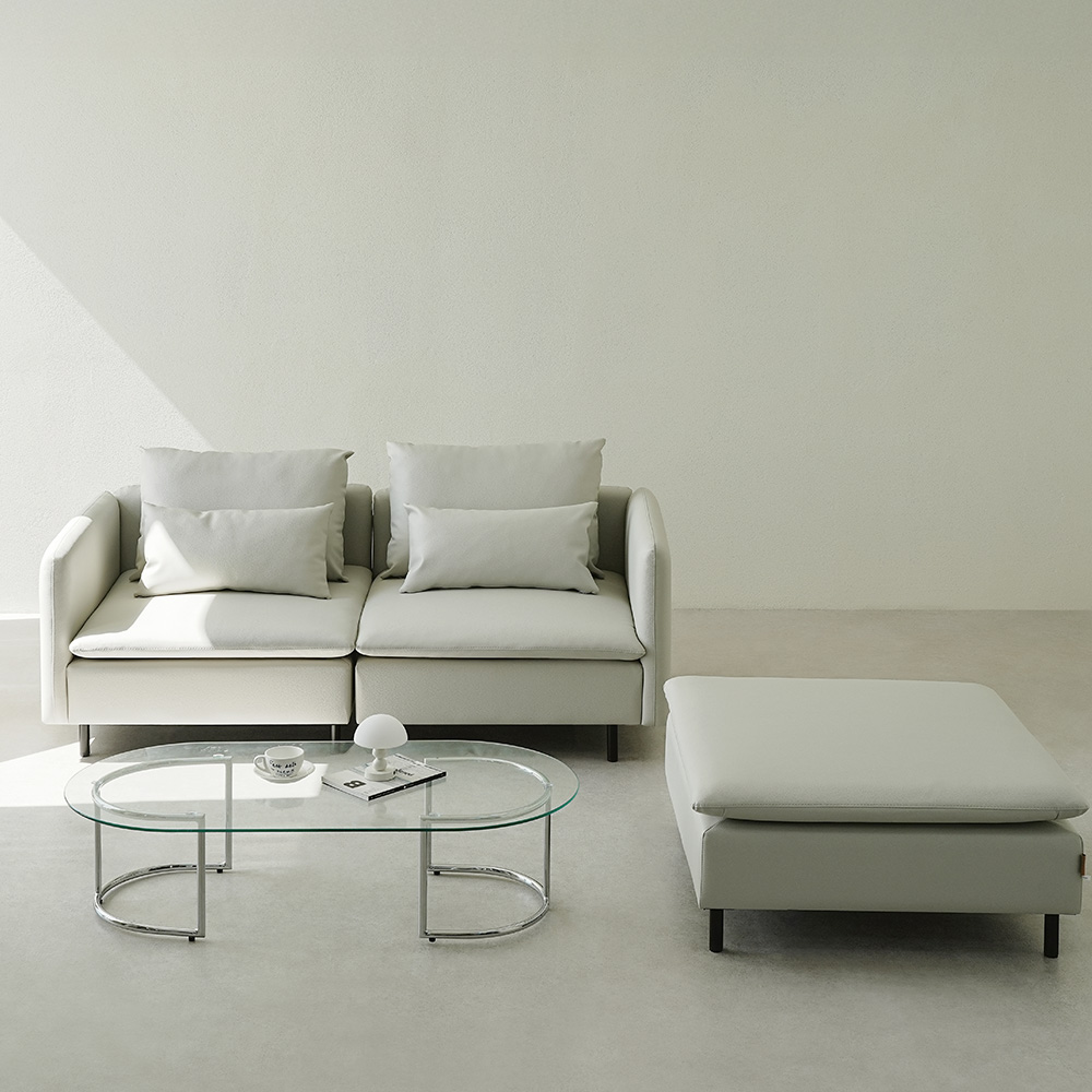 동서가구 모디퍼 가죽 모듈소파 스툴포함, 화이트그레이, 3인용