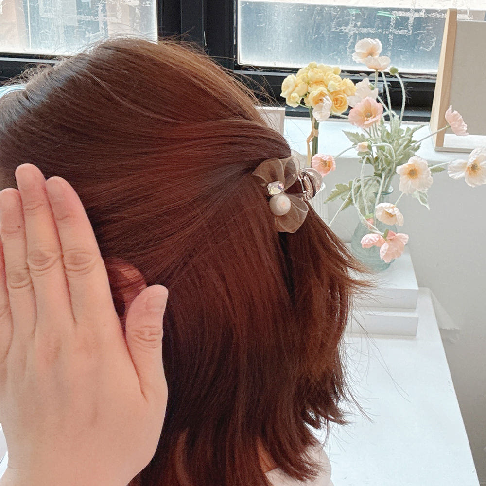미니쉬폰큐빅진주 반묶음 리본집게핀 예쁜헤어핀 삔 - 상품 이미지