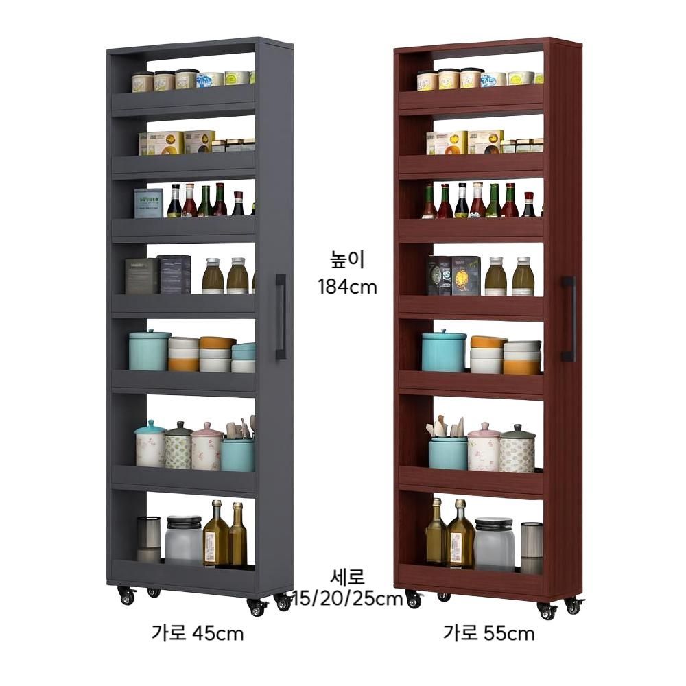냉장고 틈새장 주방 슬라이딩 팬트리장 키큰 폭좁은 수납장 블랙 15X45X184cm - 상세 이미지 5