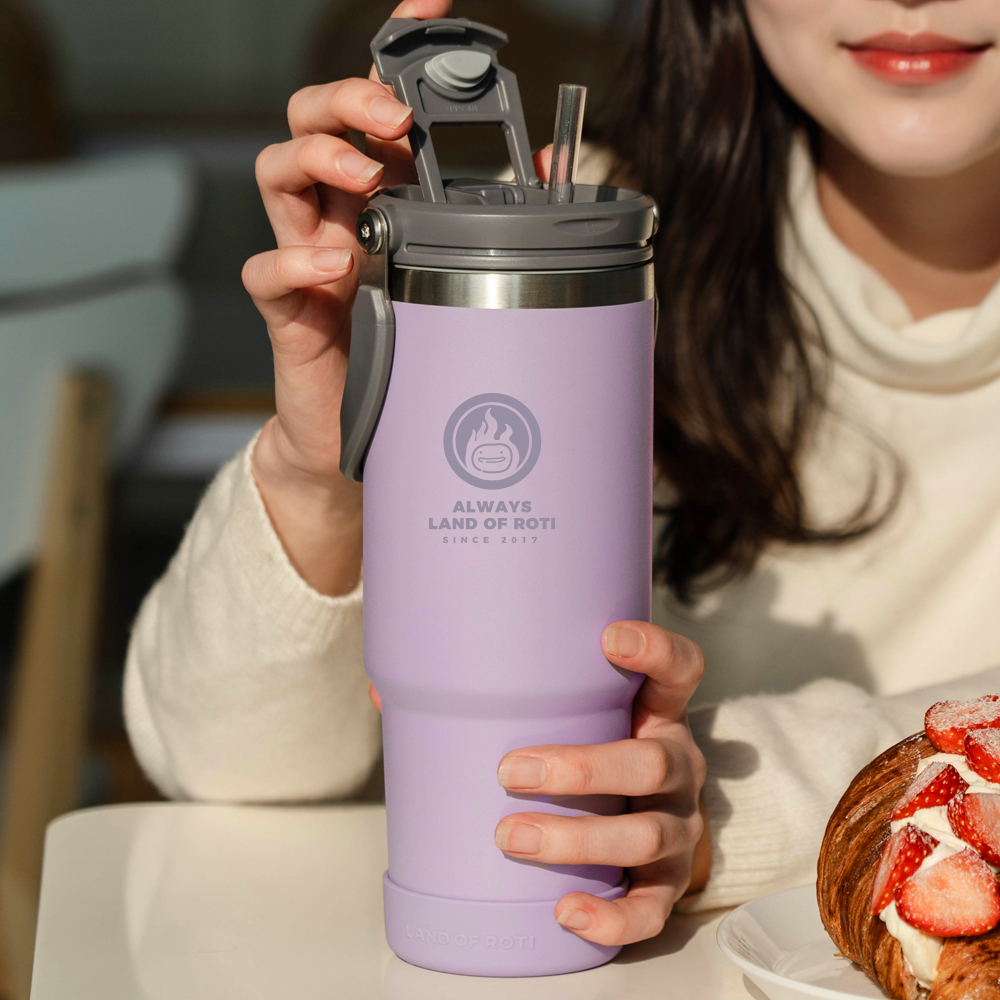 로티캠프 대용량 손잡이 빨대 스텐 텀블러 900ml, 라벤더