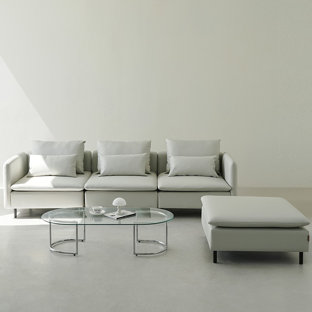 동서가구 모디퍼 가죽 모듈소파 스툴포함, 화이트그레이, 4인용