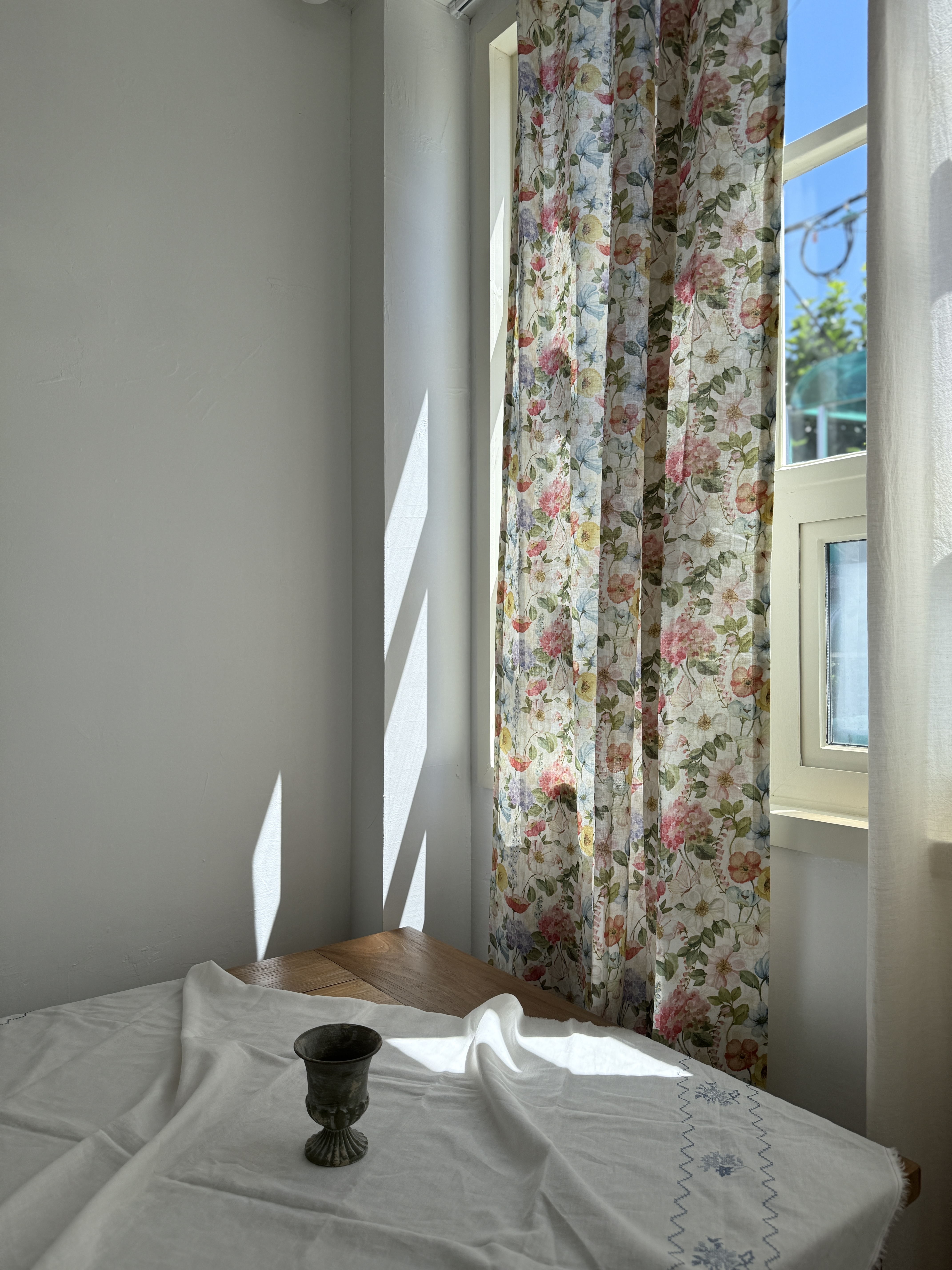 바이아미 몬 플라워 빈티지 프린트 린넨 나염 커튼 맞춤제작