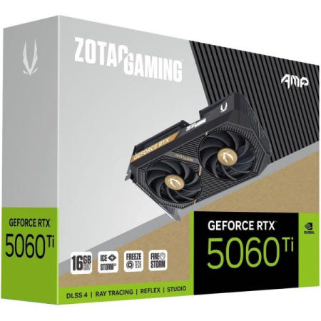 [해외]ZOTAC 게이밍 지포스 RTX 5060 Ti 16GB AMP DLSS 4 GDDR7 128비트 28Gbps PCIE 5.0 그래픽 카드, 아이스스톰 2.0 쿨링, 화이트