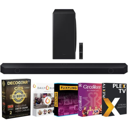 [해외]삼성 HW-Q800D Q-시리즈 5.1.2ch 돌비 애트모스 사운드바 2024 번들(영화 스트리밍 포함) + 데코 기어 2X 4K HDMI 2.0 케이블(구리 도체 및 CP