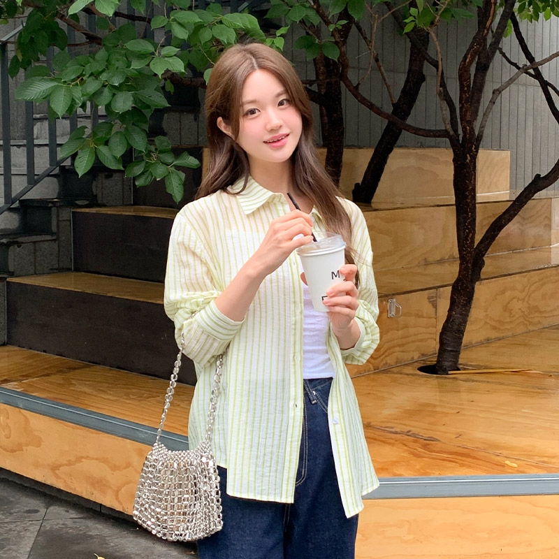 페일리 텐셀 시스루 살안타 스트라이프 셔츠 bs8351 - 상세 이미지 3