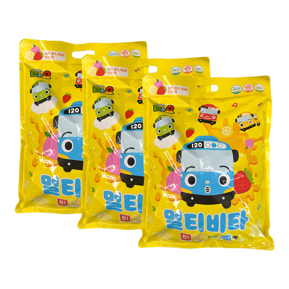 타요 멀티비타 레몬 딸기 복숭아 세가지맛 1000정 X 3개 어린이 비타민C 유아 - 상품 이미지