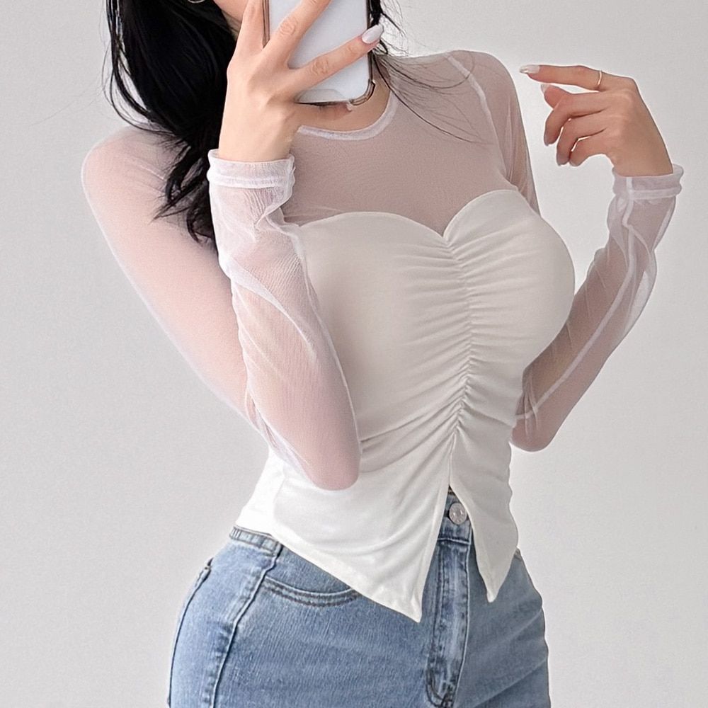블레샤 망사 트임 셔링 티셔츠 AC1133 - 상세 이미지 2