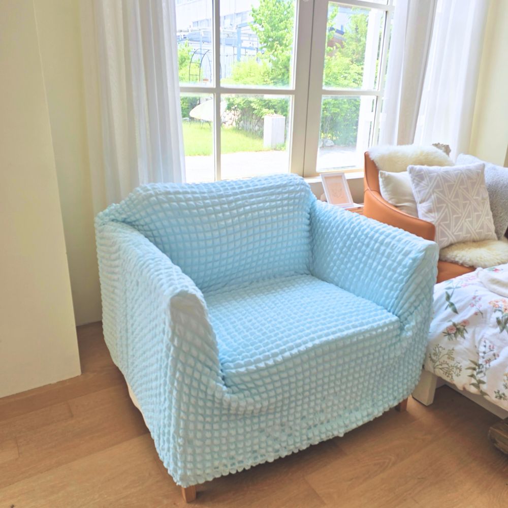 스판 고타력 쇼파커버 사계절 가죽 소파커버링 제작 카우치 리클라이너 덮개 스카이블루 1인용