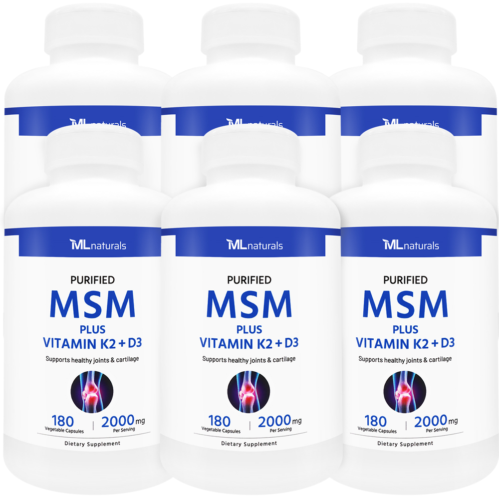 2025 신제품! 6병 마이라이프 내추럴스 MSM 엠에스엠 2000 mg 플러스 비타민 K2 + D3 180 야채캡슐 - 메인 이미지