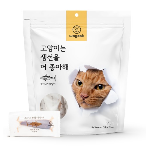 와그작 고양이는 생선을 더 좋아해 21p (가다랑어) 강아지 반려묘 통살 원물 간식 - 상품 이미지
