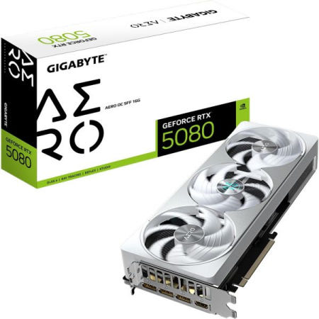 GIGABYTE [해외]기가바이트 지포스 RTX 5080 AERO OC SFF 16G 그래픽 카드, 윈드포스 냉각 시스템, 16GB 256비트 GDDR7, GV-N5080AERO OC-16GD 비