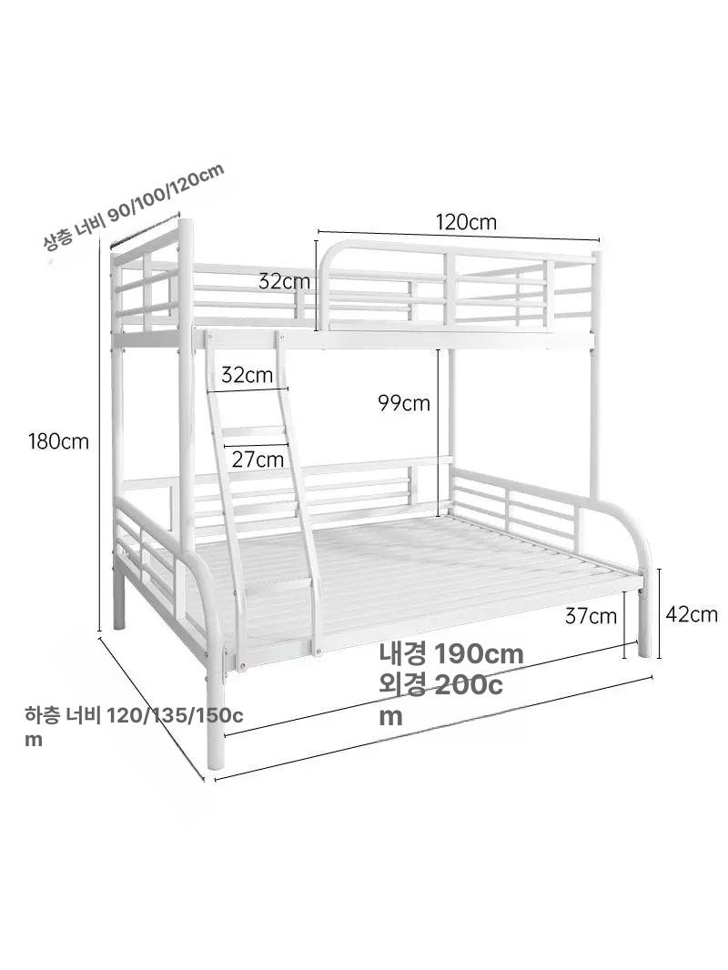 철제2층 침대 기숙사 프레임 벙커베드 숙소 철제 블랙 상 0.9m 단 1.2m - 상세 이미지 4