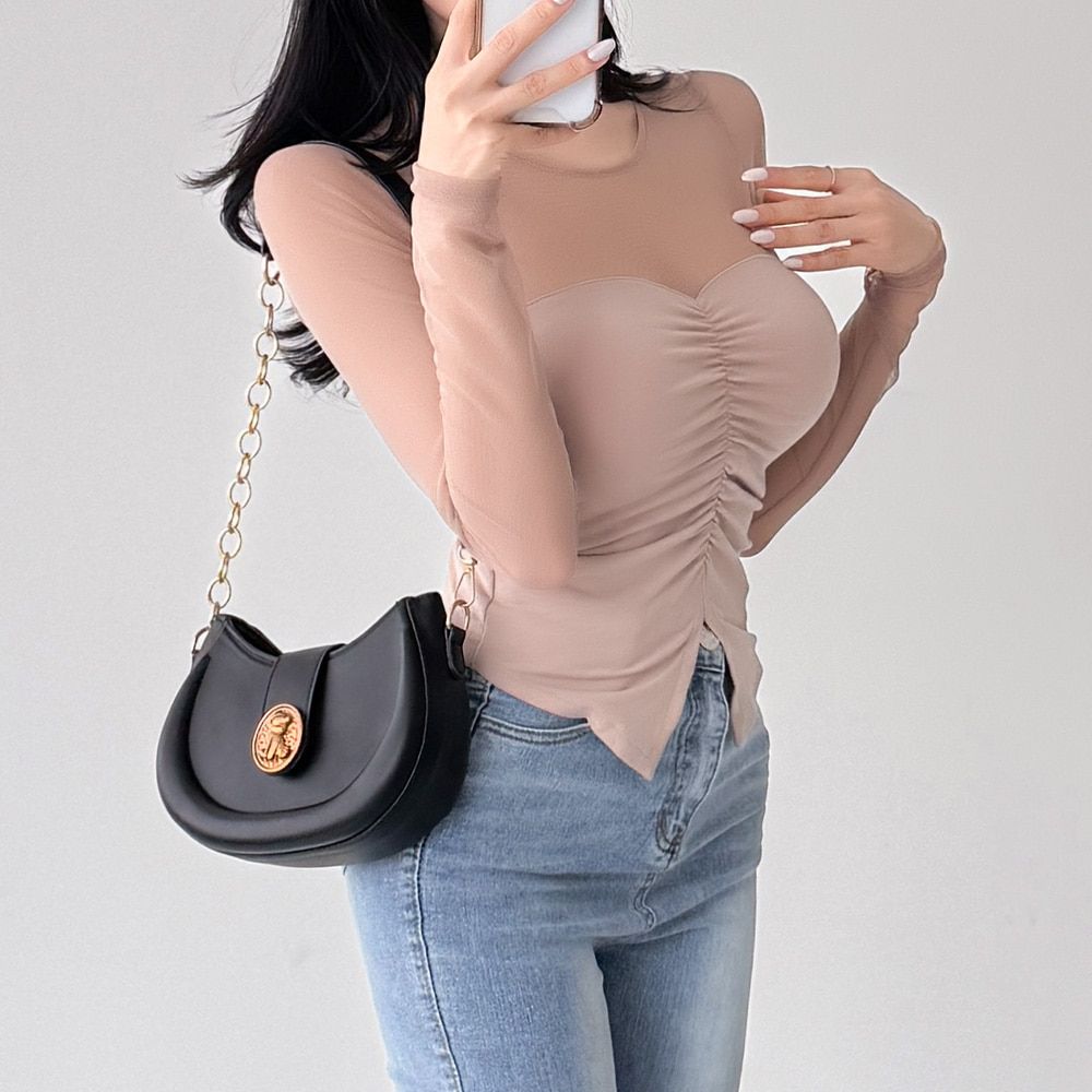 블레샤 망사 트임 셔링 티셔츠 AC1133 - 상세 이미지 4