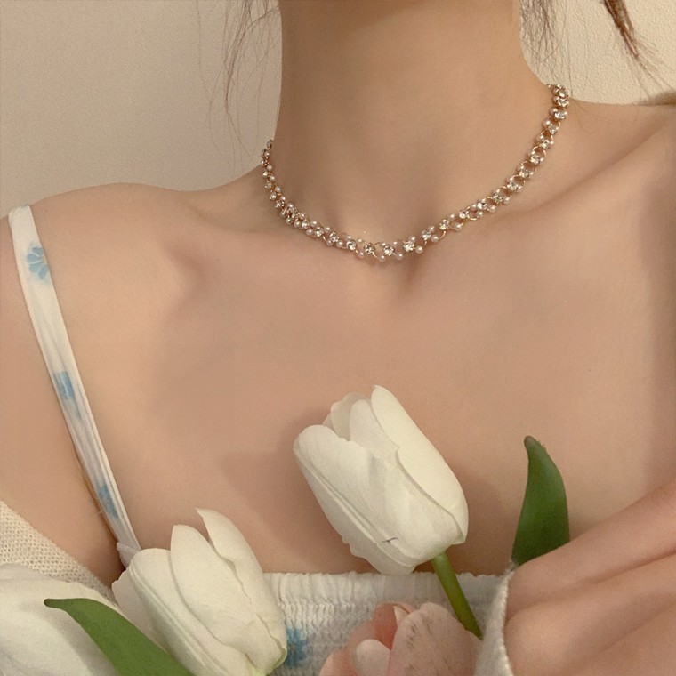 럭셔리 진주 심플 초커 목걸이 - 상품 이미지
