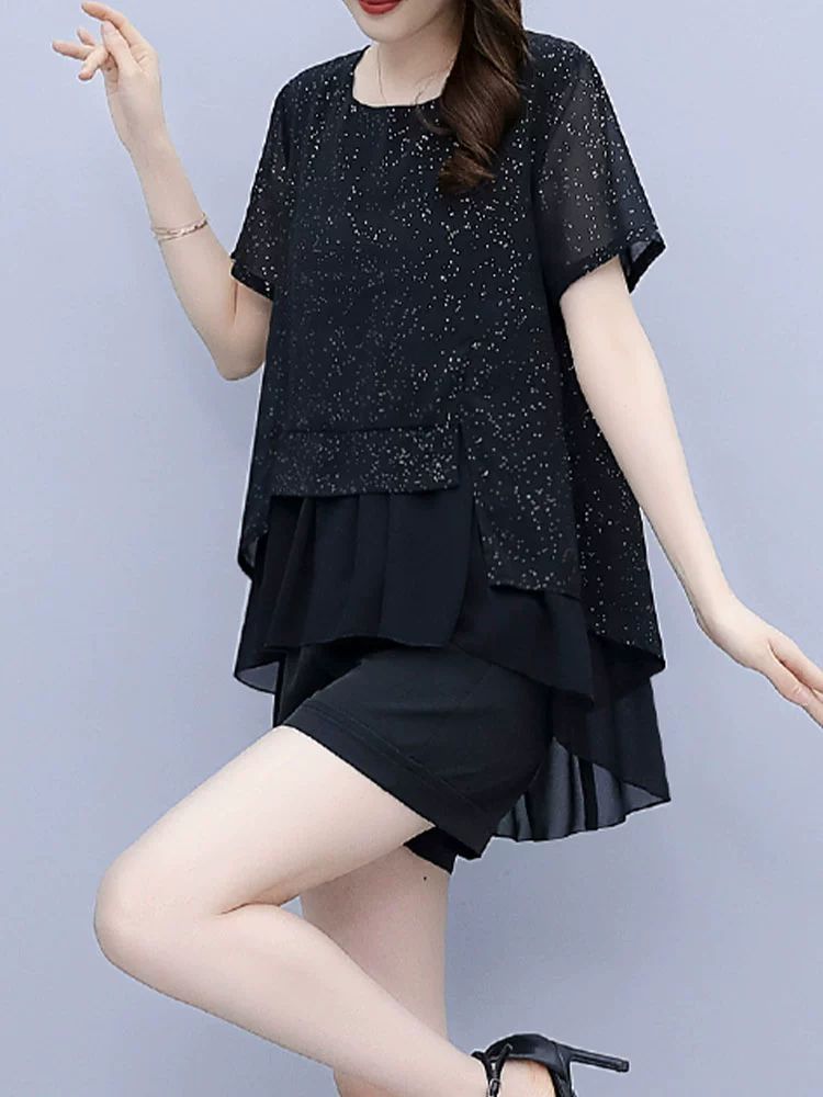 라인 댄스복 빅사이즈 연습복 무대의상 사교댄스 의상 블랙 - 상세 이미지 4