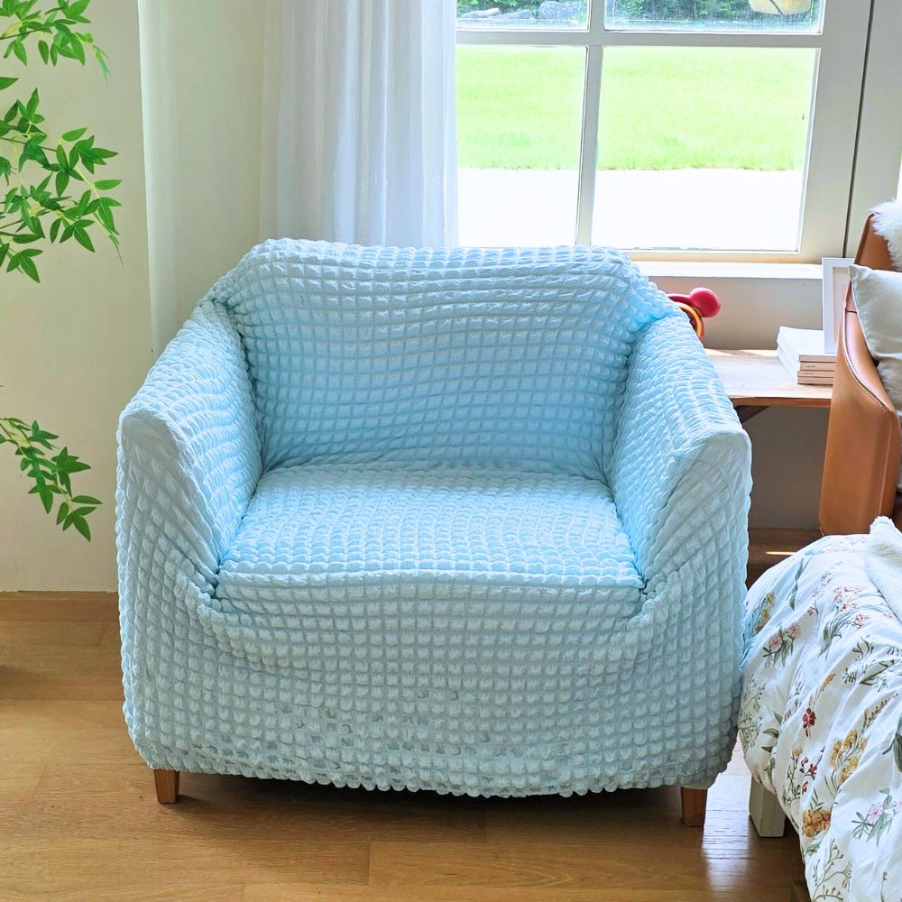 스판 고타력 쇼파커버 사계절 가죽 소파커버링 제작 카우치 리클라이너 덮개 스카이블루 1인용