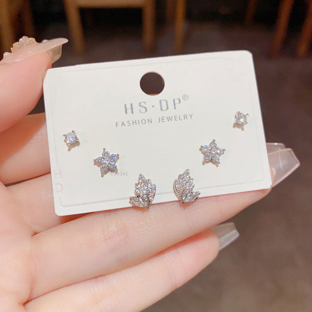 14K 큐빅 꽃잎 스터드 귀걸이 세트 예쁜 레이어드 이어링 - 상세 이미지 3