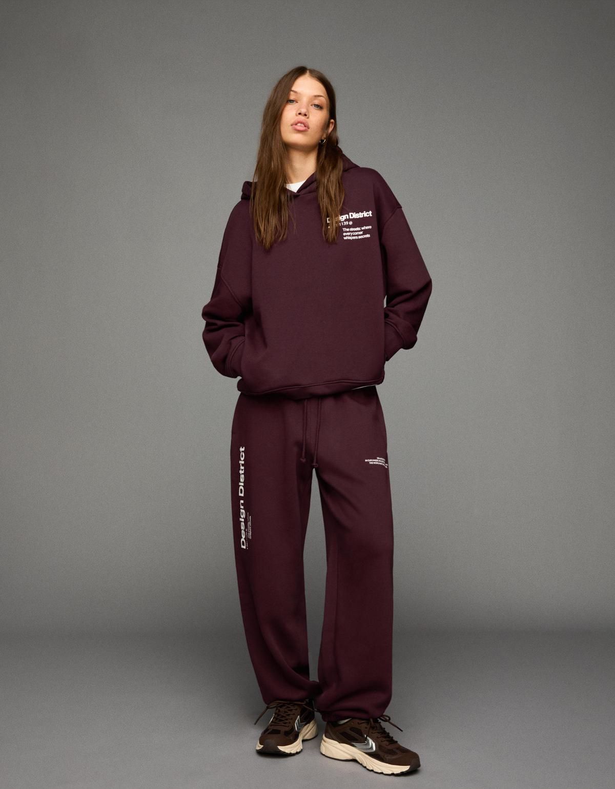 버쉬카 캐주얼 프린트 후드 스웨트셔츠 7059/700 BURGUNDY - 상세 이미지 5