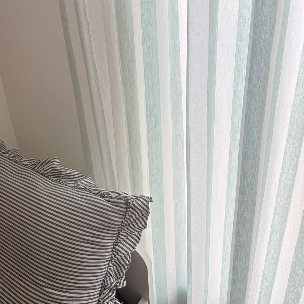 바이아미 볼드스트라이프 아이방 줄무늬 프린트 커튼 민트 여아 남아