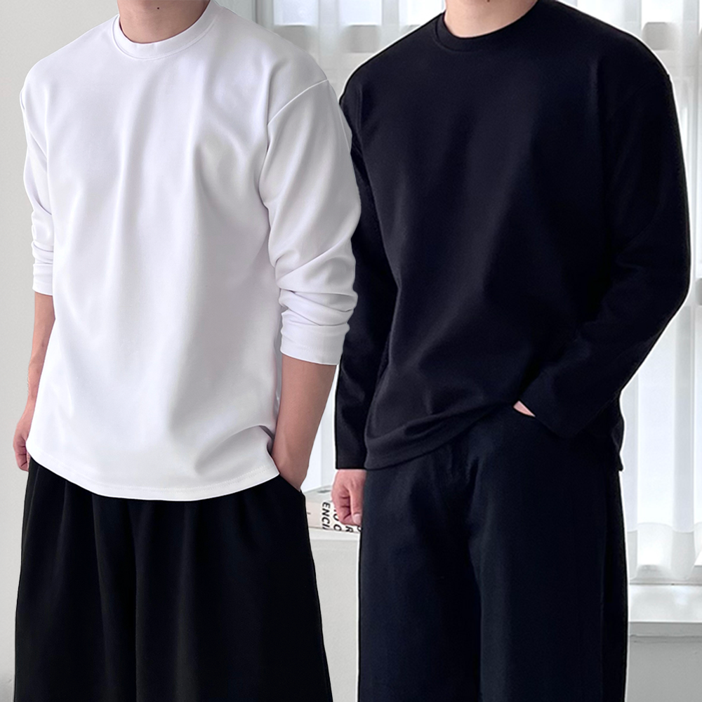 1+1 남자레이어드티 무지긴팔티 분또 두꺼운티셔츠 - 상품 이미지