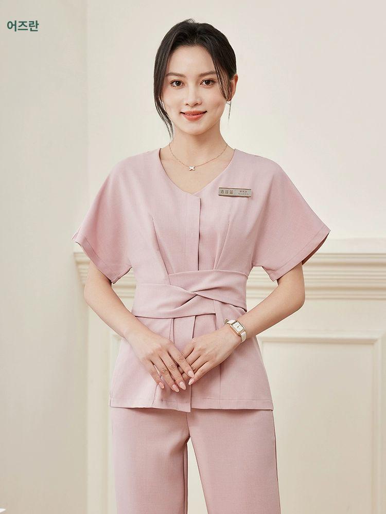 마사지샵 피부관리샵 유니폼 미용실 뷰티샵 반영구 상하세트 블랙 반팔 슈트 - 상세 이미지 4