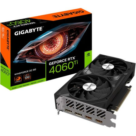 GIGABYTE [해외]기가바이트 지포스 RTX 4060 Ti WINDFORC OC 8G 그래픽 카드, 윈드포스 팬 2개, 128비트 GDDR6 8GB, GV-N406TWF2OC-8GD 비디오 카