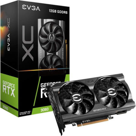 [해외]EVGA GeForce RTX 3060 XC 게이밍, 12G-P5-3657-KR, 12GB GDDR6, 듀얼 팬, 메탈 백플레이트