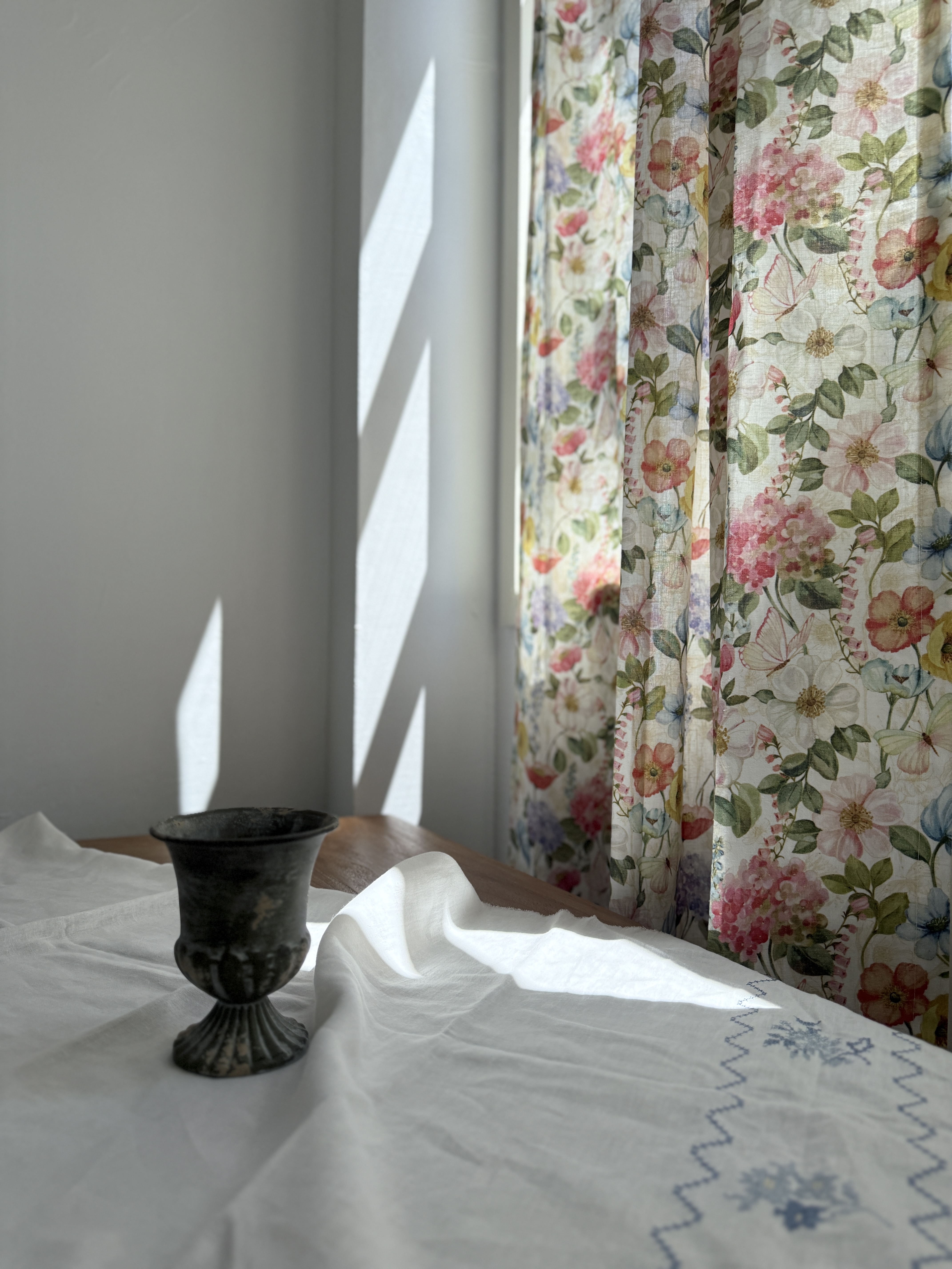 바이아미 몬 플라워 빈티지 프린트 린넨 나염 커튼 맞춤제작