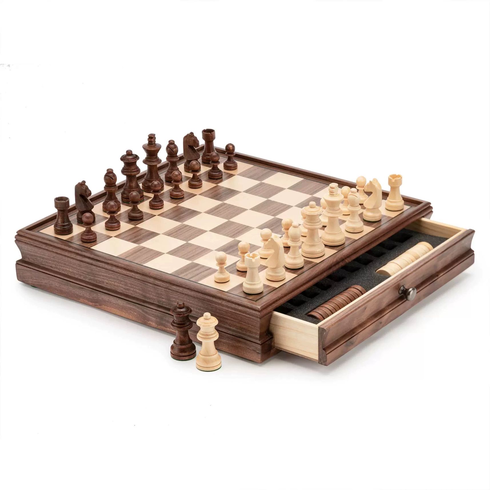 체스보드 원목체스판 세트 클래식 선물용 가이드북 내추럴 월넛 38x38 7.6cm 2개 - 상품 이미지