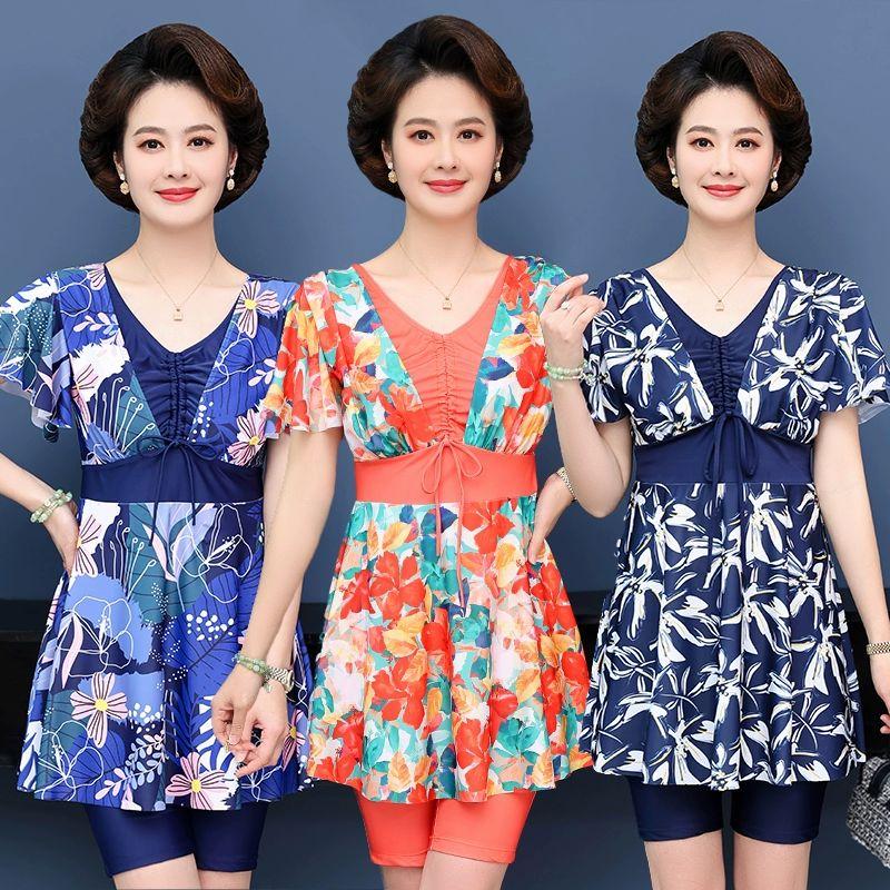원피스 중년 휴양지 동남아 시원한 린넨  나비-반바지+수영모자 - 상세 이미지 5