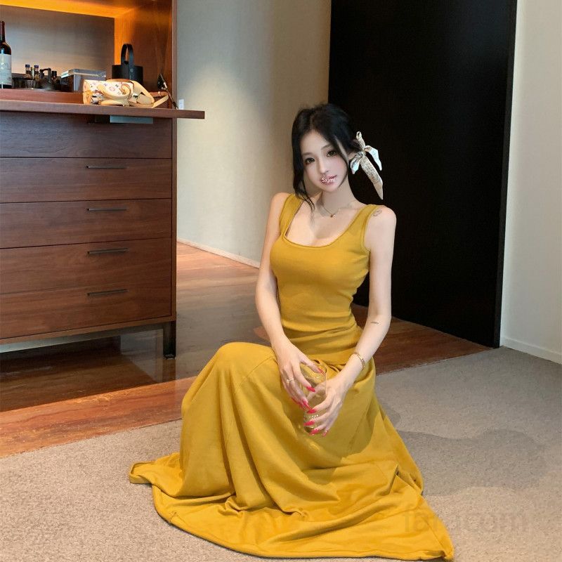 여성 텐셀 스퀘어넥 민소매 롱 스커트 투피스 데일리 바캉스 휴양지룩 봄 여름 코디 셋업 - 상세 이미지 5