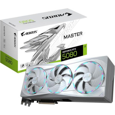 GIGABYTE [해외]기가바이트 아루스 지포스 RTX 5080 마스터 ICE 16G 그래픽 카드, 윈드포스 냉각 시스템, 16GB 256비트 GDDR7, GV-N5080AORUSM ICE-16G