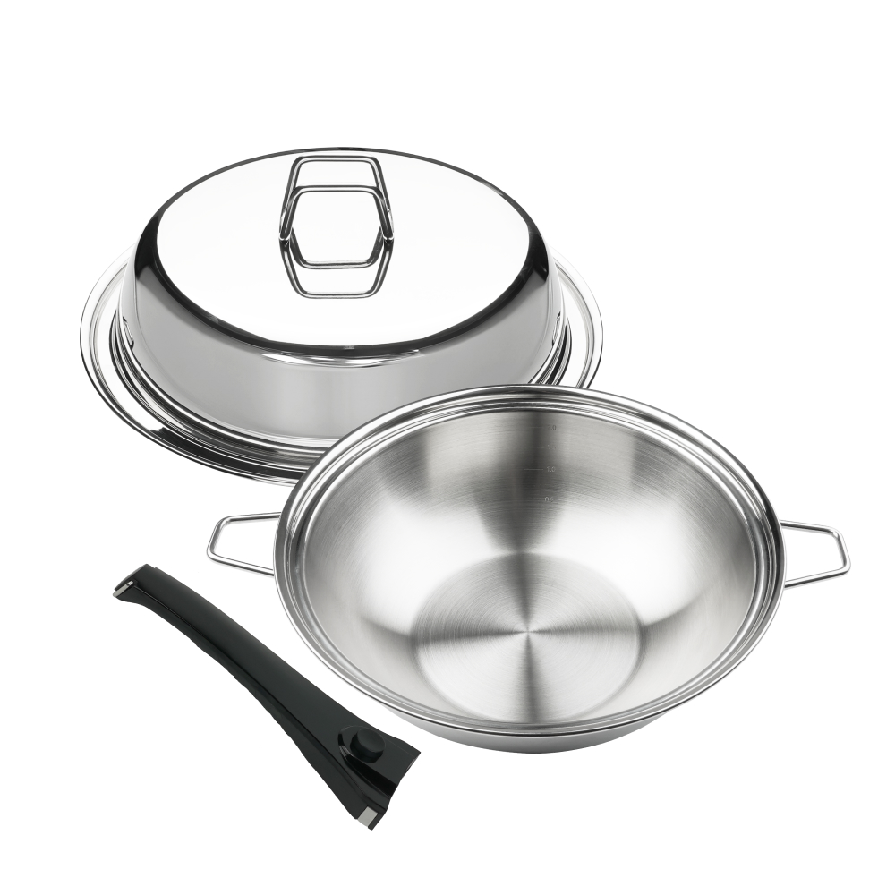 800도씨 316 인덕션 스텐 궁중팬 통5중  볶음 웍  뚜껑 세트 24cm - 상품 이미지