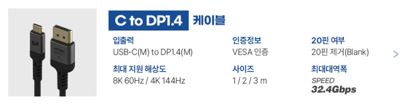 VESA 인증 C타입 to DP 1.4 8K DisplayPort 케이블 1m 판매처 상세 정보 이미지 4