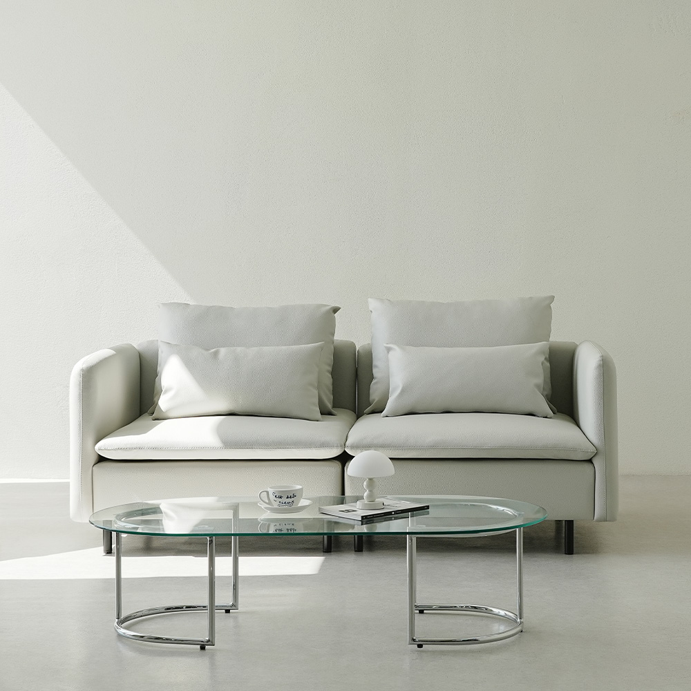 동서가구 모디퍼 가죽 모듈소파 스툴미포함, 화이트그레이, 3인용