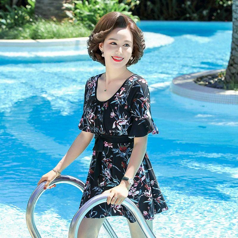 60대수영복 체형커버 바캉스 여성용 온천 비치룩 다크블루 메인 / 독립 바지 포함 - 상세 이미지 4