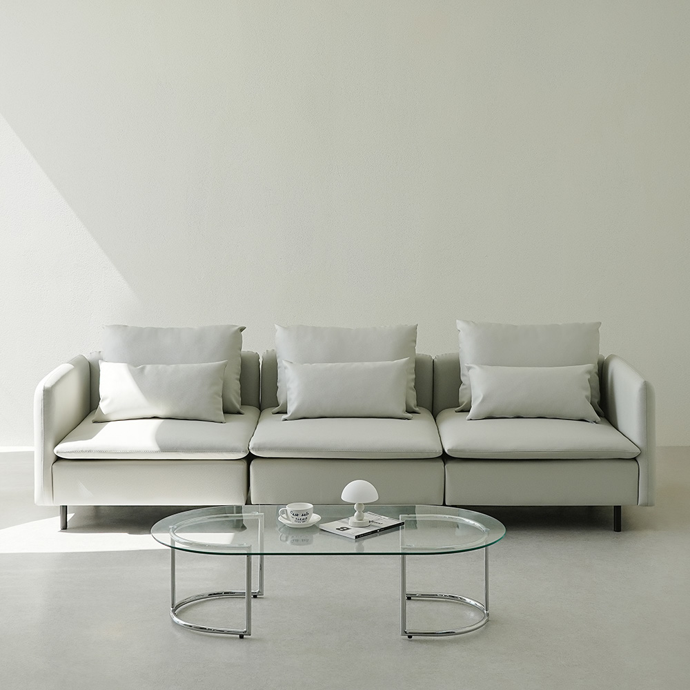 동서가구 모디퍼 가죽 모듈소파 스툴미포함, 화이트그레이, 4인용