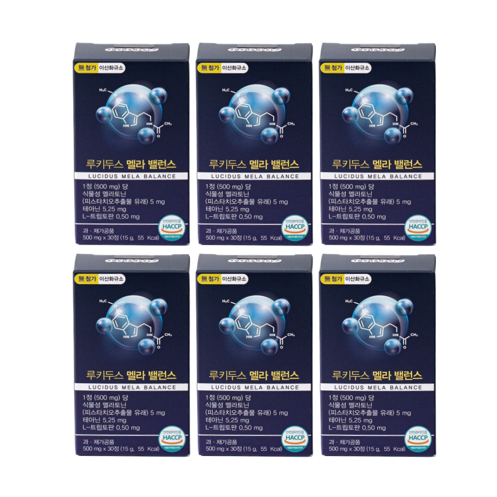 루키두스 멜라 밸런스 식물성 멜라토닌 5mg 테아닌 가바 트립토판 함유 30정, 6개 - 상품 이미지