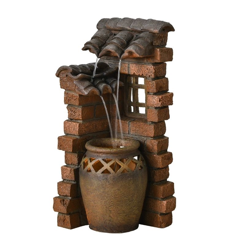 항아리 분수대 기와 수경 가정용 인테리어 조경 폭포 처마물+바닥적색 33x33x110CM - 상품 이미지