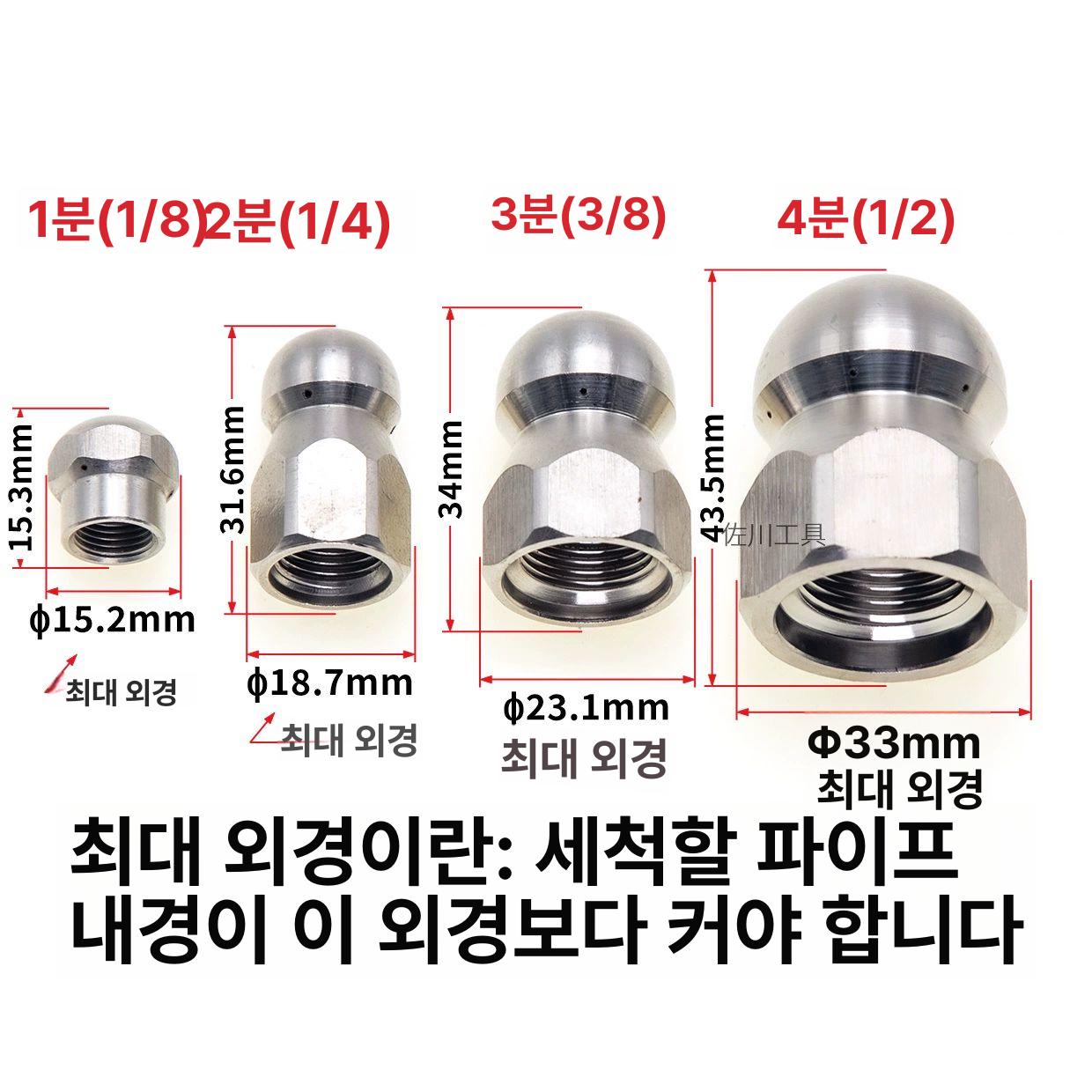 노즐헤드 고압세척기 부품 고압노즐 배관 분사 압력 C형 1전 6후 3 8 빠른 연결 포함 - 상세 이미지 4