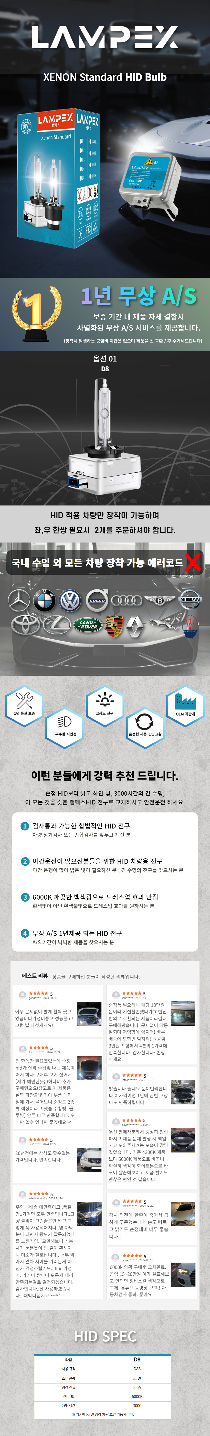 N배송 쌍용 렉스턴스포츠 (Q200) 전구 전조등 D8S 6000K 헤드라이트 HID벌브 - 상세 이미지 2