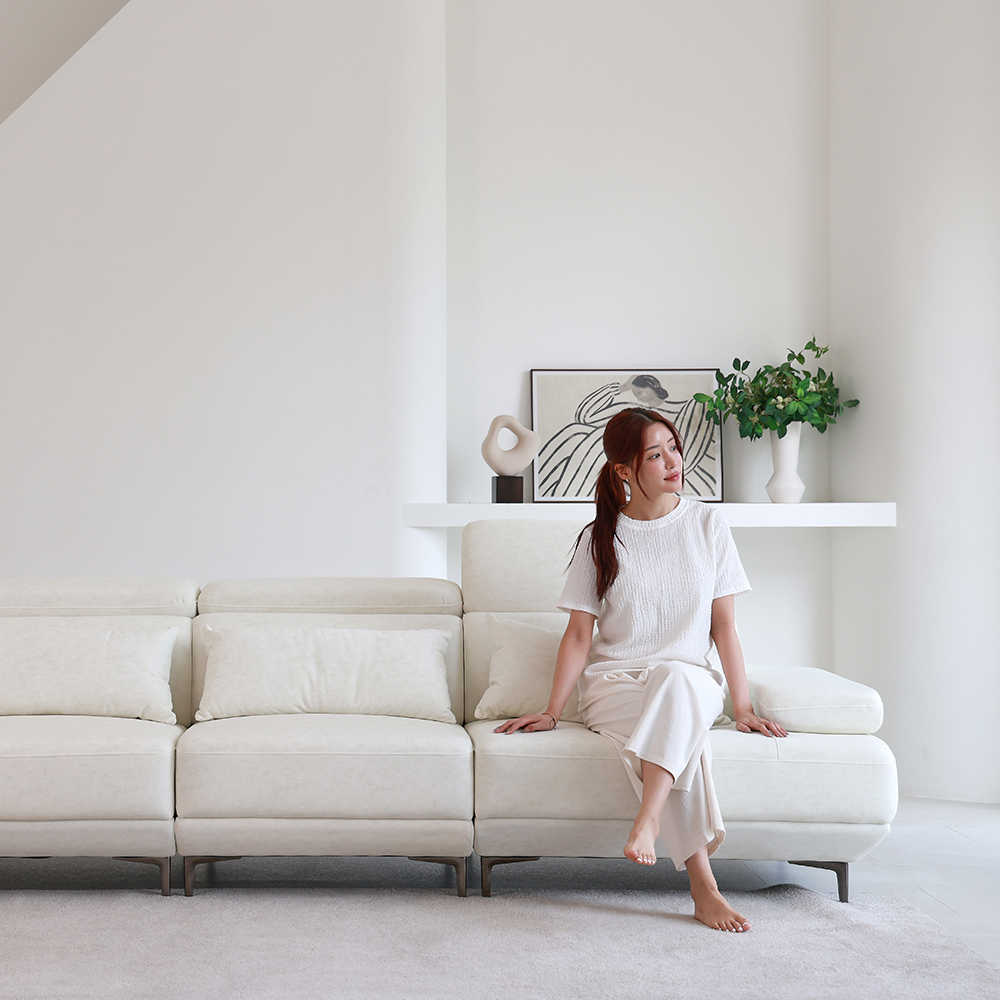 세인트블랑 퓨어케어 이지클린 패브릭 모듈형 스윙소파 sk 스툴미포함, 아이보리, 3.5인용