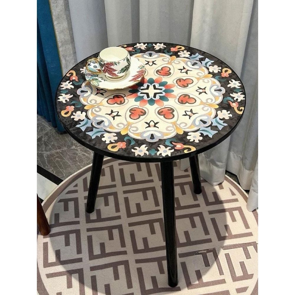 꽃문양 사이드테이블 만다라 감성 탁자 거실 장식 소품 블랙