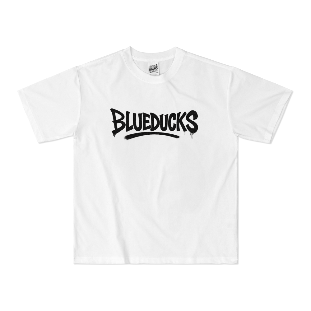 BLUEDUCKS _ 그래피티 로고 루즈핏 반팔 티셔츠 /시원하고 부드러운 소재 / 폴리100 남성 여성 웨이트 트레이닝 운동 / 차콜 화이트 - 상세 이미지 3